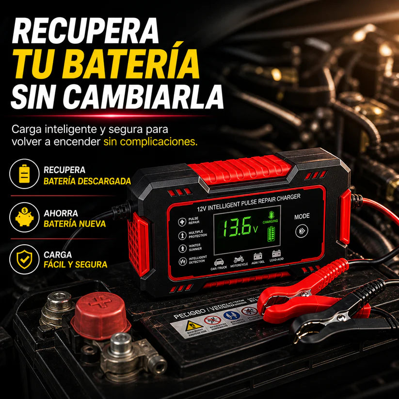 VoltFix Pro™ 12V Cargador Inteligente y Reparador de Baterías